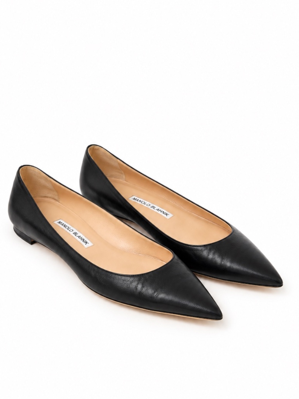 MANOLO BLAHNIK | EUC | Lanza BB Black Lambskin Pointed-Toe Flats 38.5